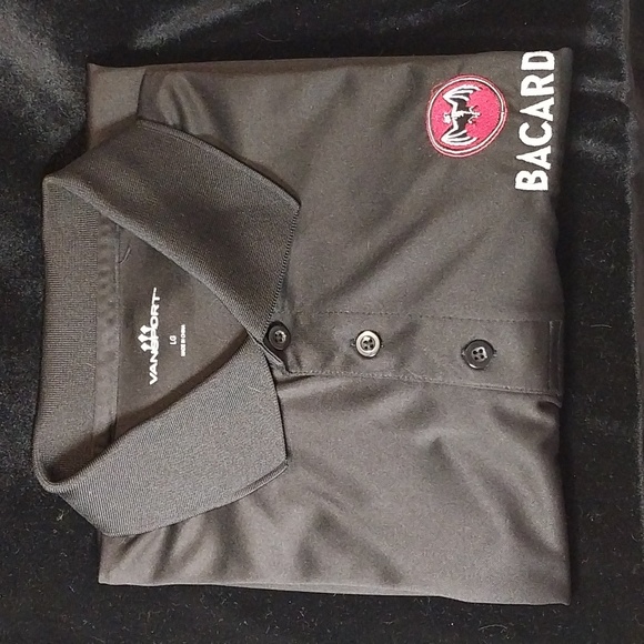 Vansport Black BACARDI Logo Polo Shirt Men's Size LG Short Sleeve - Picture 1 of 8